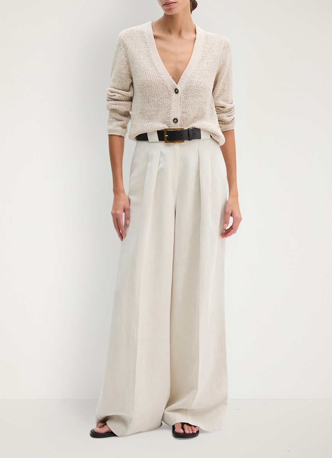 Marc O'Polo Grofgebreid vest in katoenblend - voorkant 4 creme