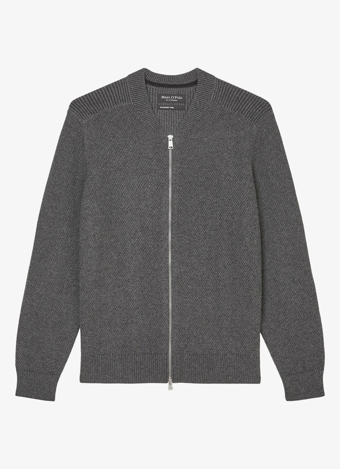 Marc O'Polo Grofgebreid vest in scheerwolblend - voorkant graphite grey melange-969 / grijs