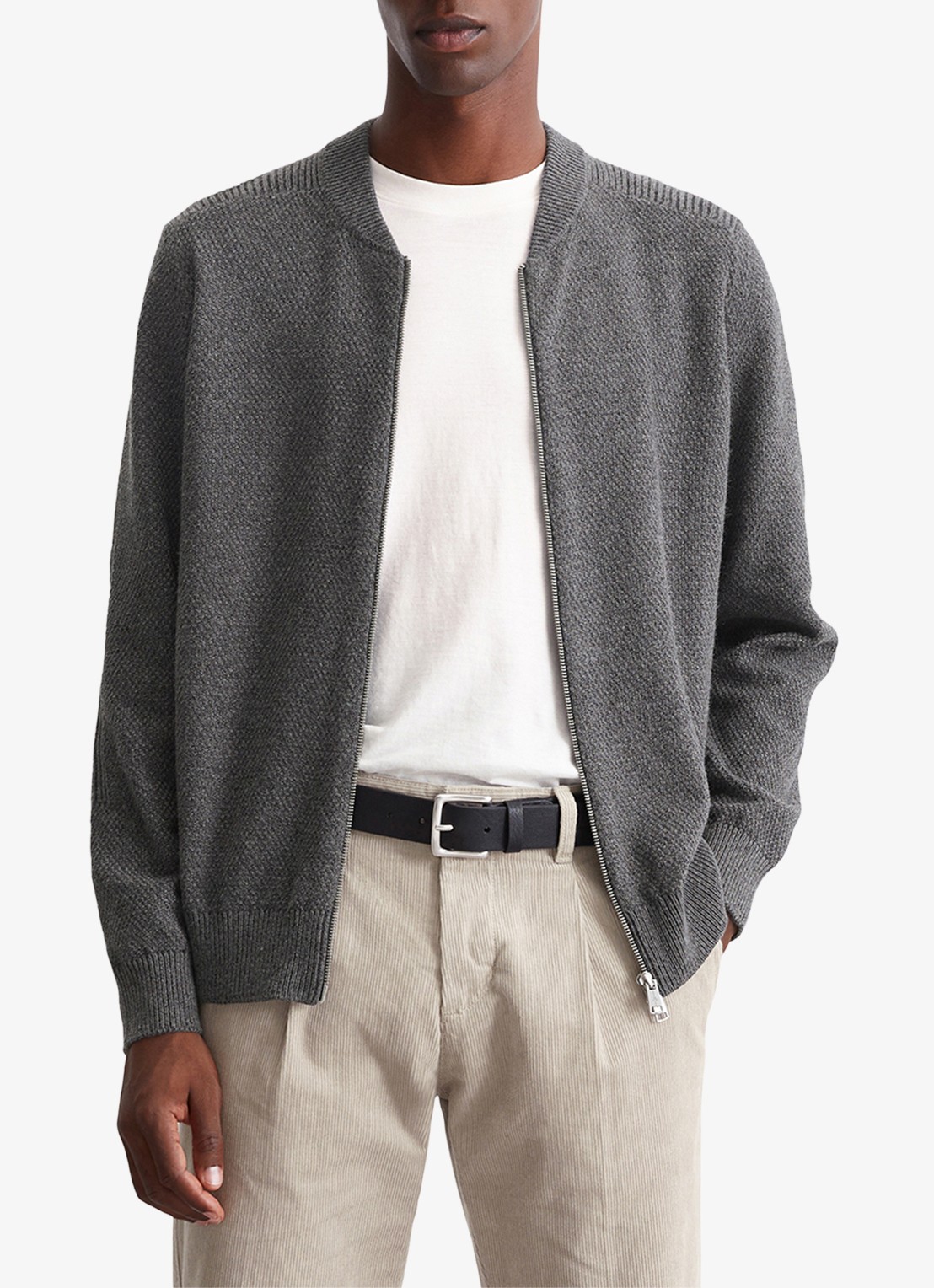 Marc O'Polo Grofgebreid vest in scheerwolblend - voorkant 2 graphite grey melange-969 / grijs