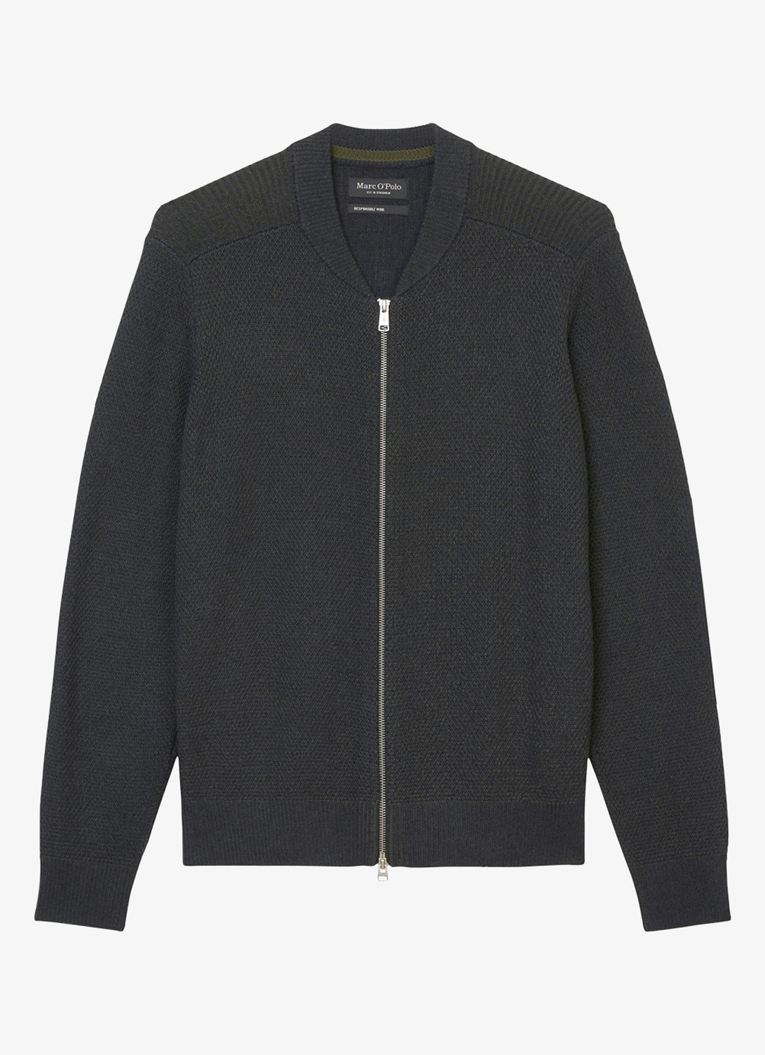 Marc O'Polo Grofgebreid vest in scheerwolblend - voorkant 4 donkerblauw