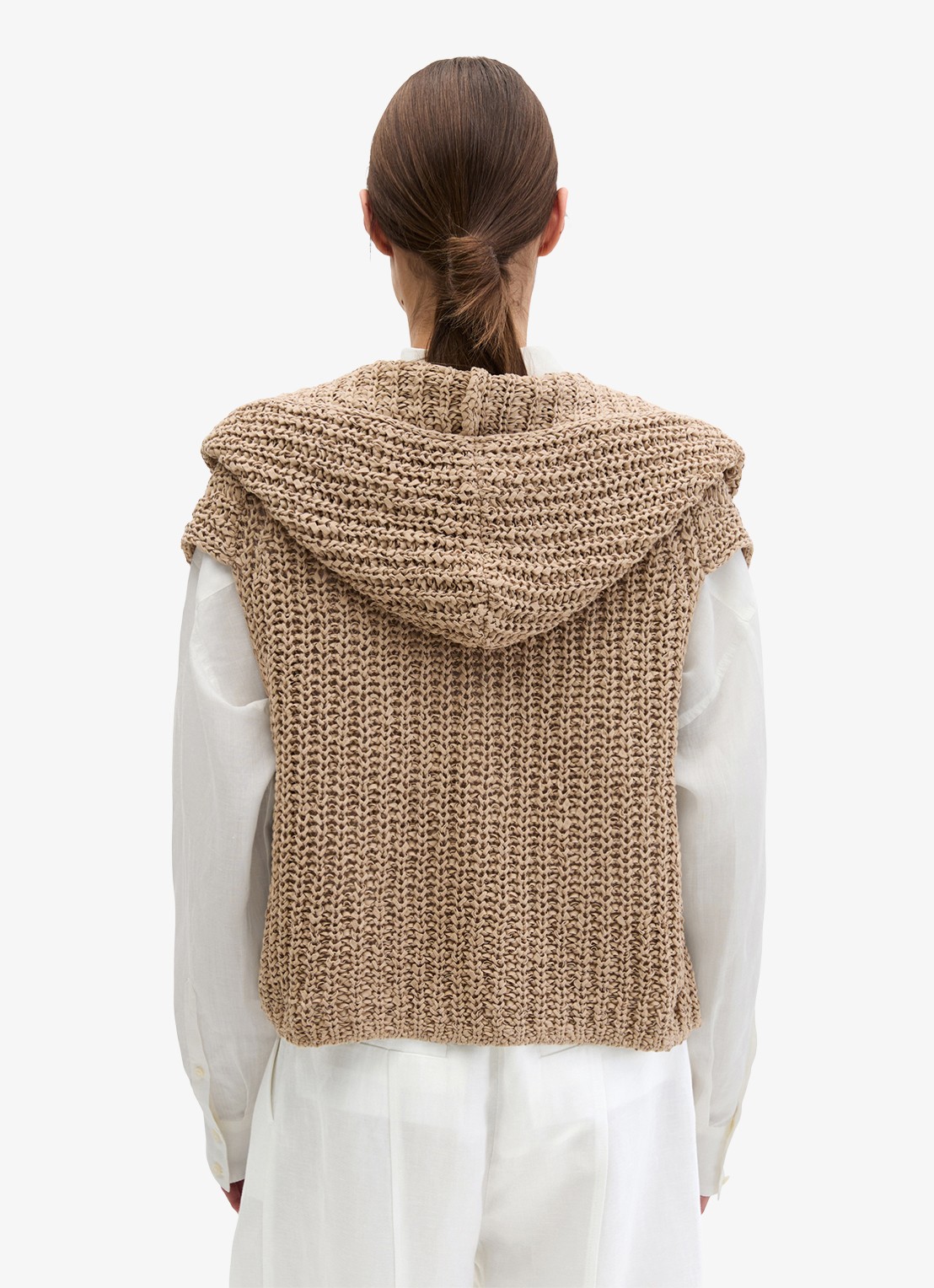 Marc O'Polo Grofgebreid vest met capuchon - achterkant sandpaper-2326 / beige