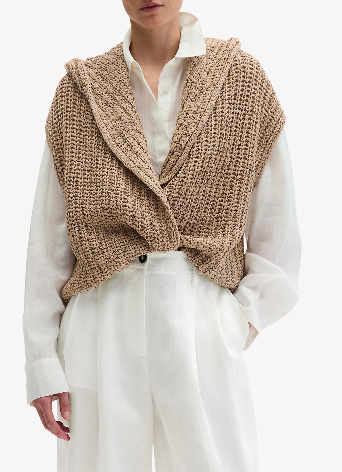 Marc O'Polo Grofgebreid vest met capuchon - detail 2 sandpaper-2326 / beige