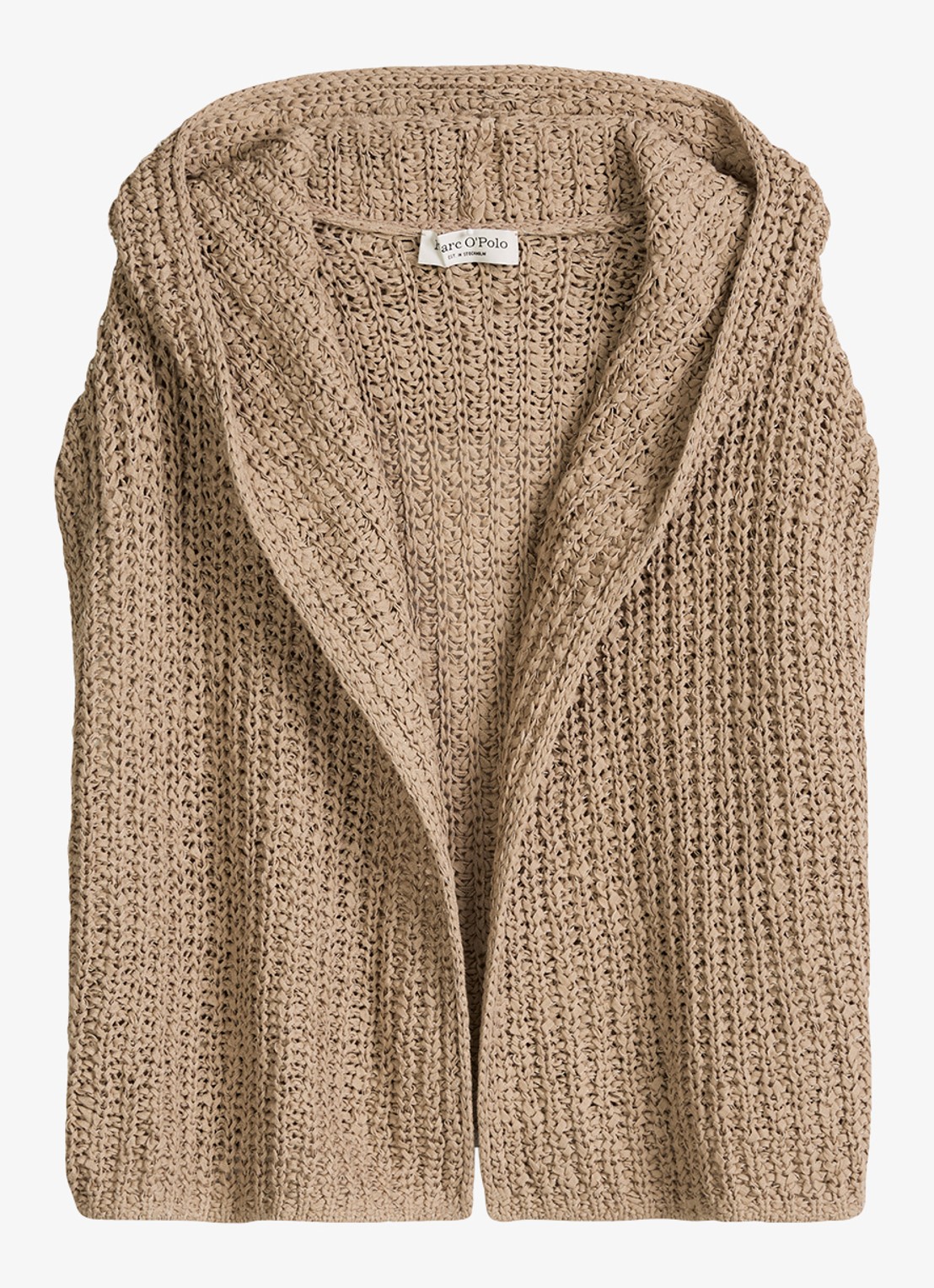 Marc O'Polo Grofgebreid vest met capuchon - voorkant 4 sandpaper-2326 / beige