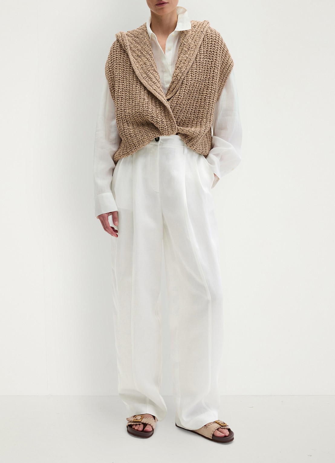 Marc O'Polo Grofgebreid vest met capuchon - voorkant 5 sandpaper-2326 / beige