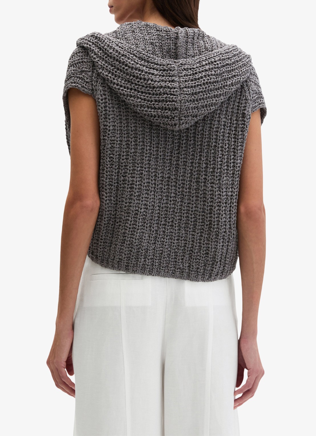 Marc O'Polo Grofgebreid vest met capuchon - achterkant 3 oxide grey-0364 / grijs