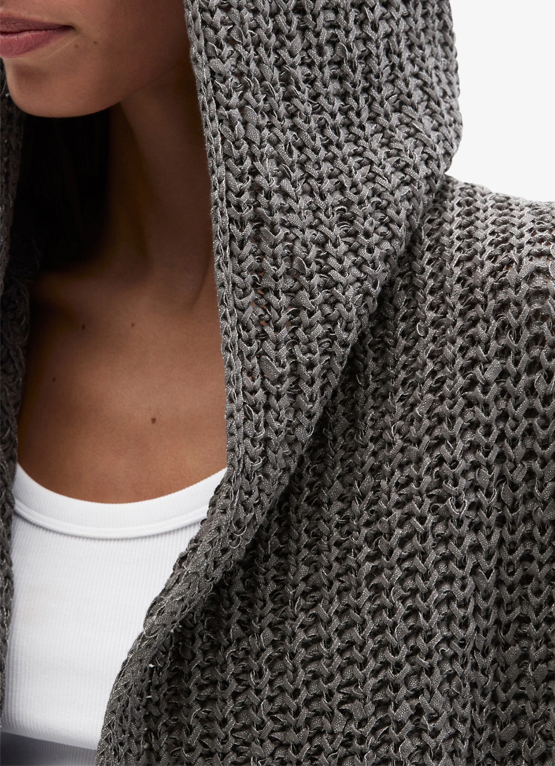 Marc O'Polo Grofgebreid vest met capuchon - detail 2 oxide grey-0364 / grijs