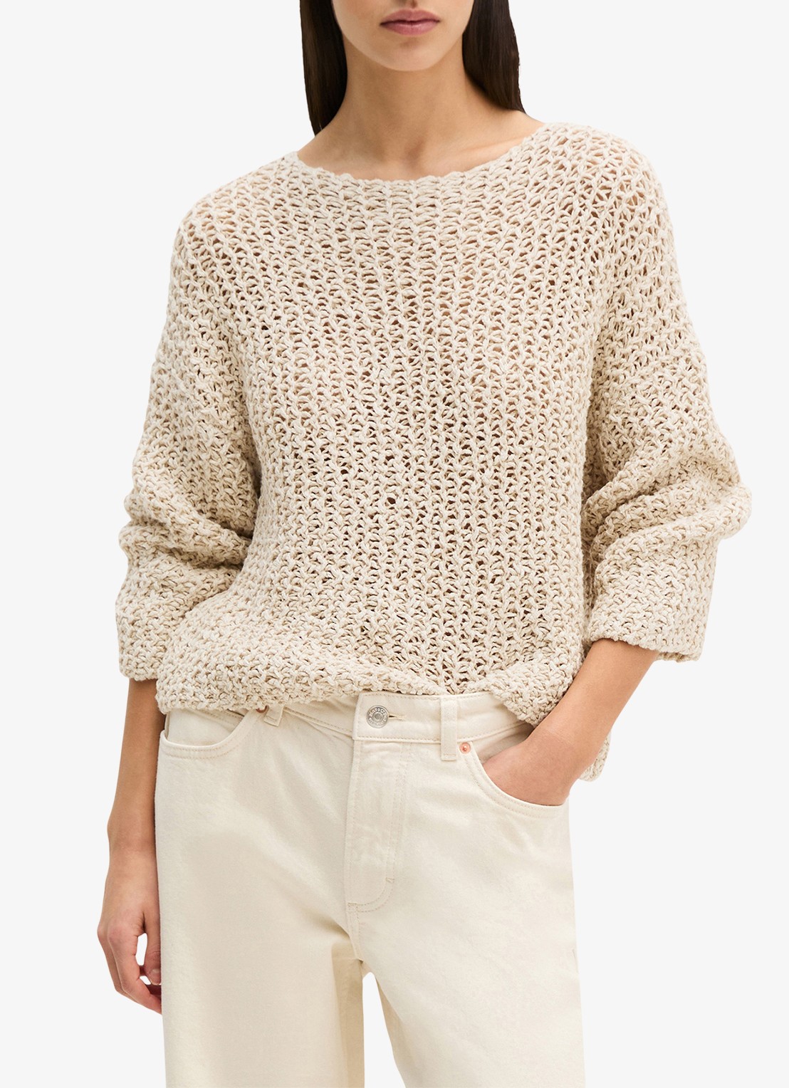 Marc O'Polo Grofgebreide trui met ronde hals - detail 4 beige