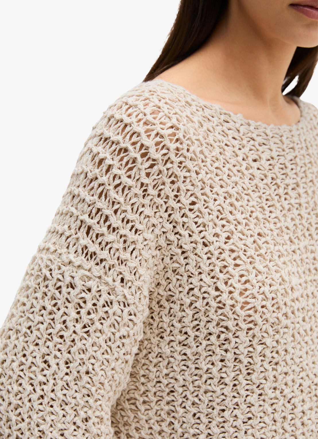 Marc O'Polo Grofgebreide trui met ronde hals - detail 5 beige