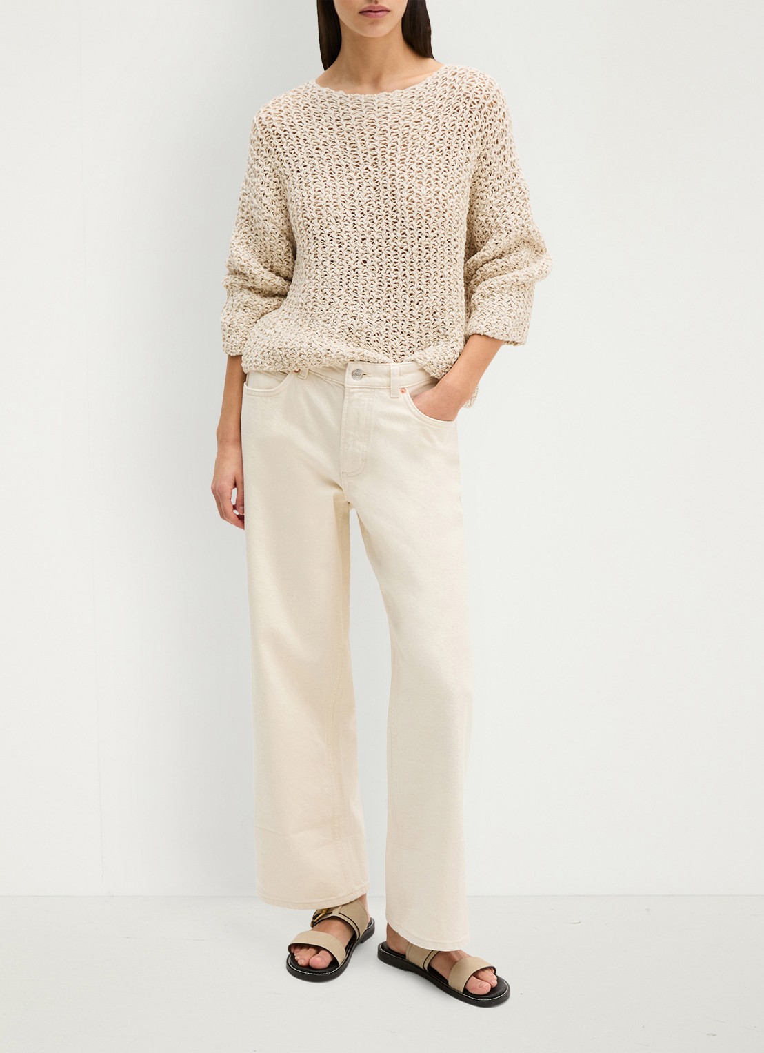 Marc O'Polo Grofgebreide trui met ronde hals - voorkant 3 beige