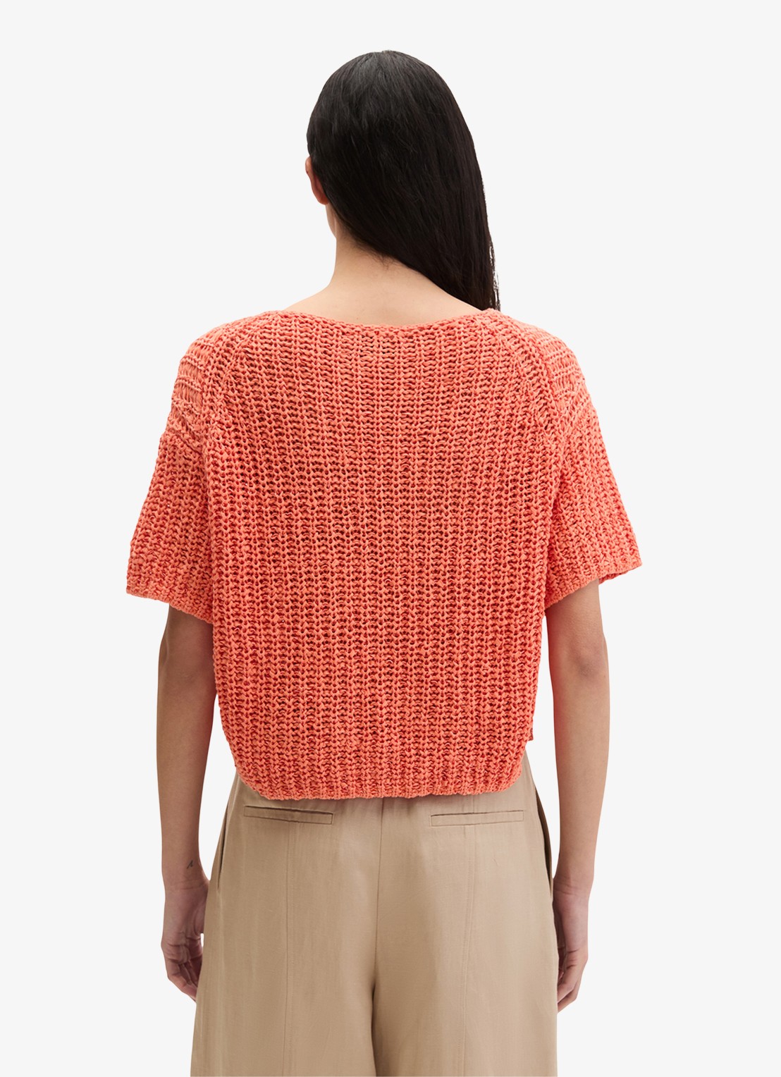 Marc O'Polo Grofgebreide trui met ronde hals - achterkant warm orange-9326 / oranje