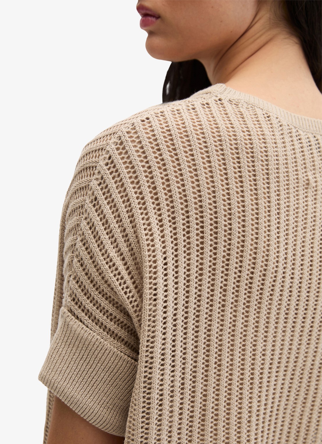 Marc O'Polo Grofgebreide trui met ronde hals - detail 2 sandpaper-2326 / beige