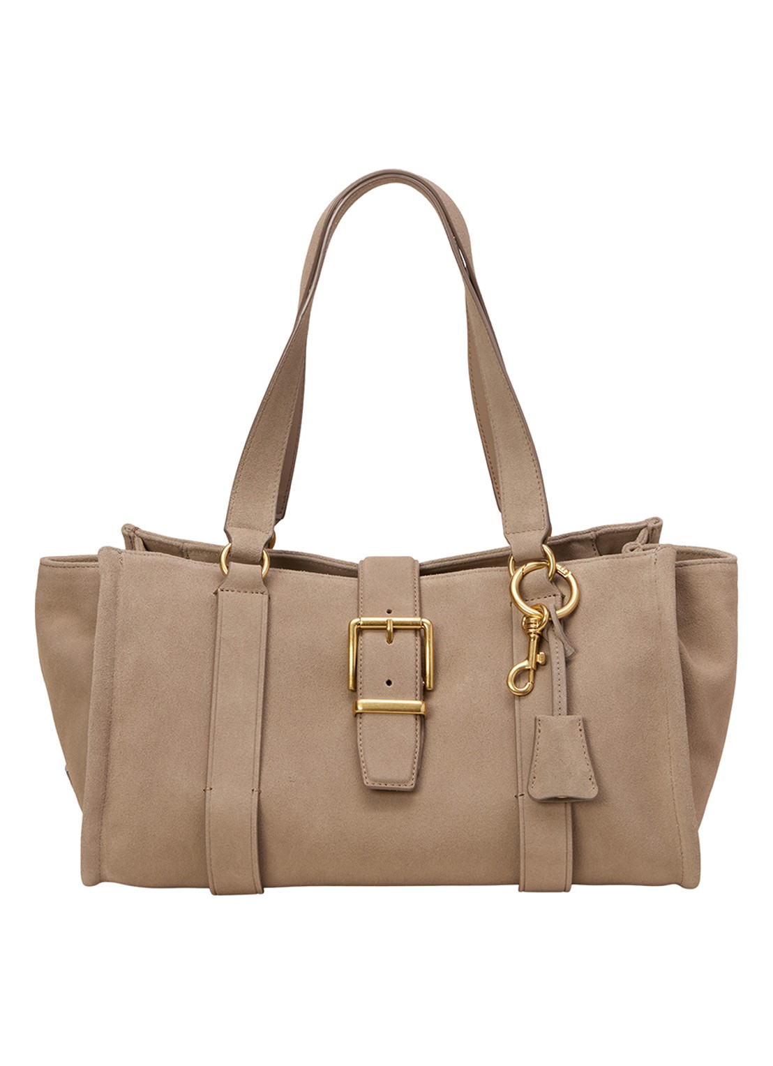 Marc O'Polo Handtas van suède met gespdetail - voorkant 5 beige