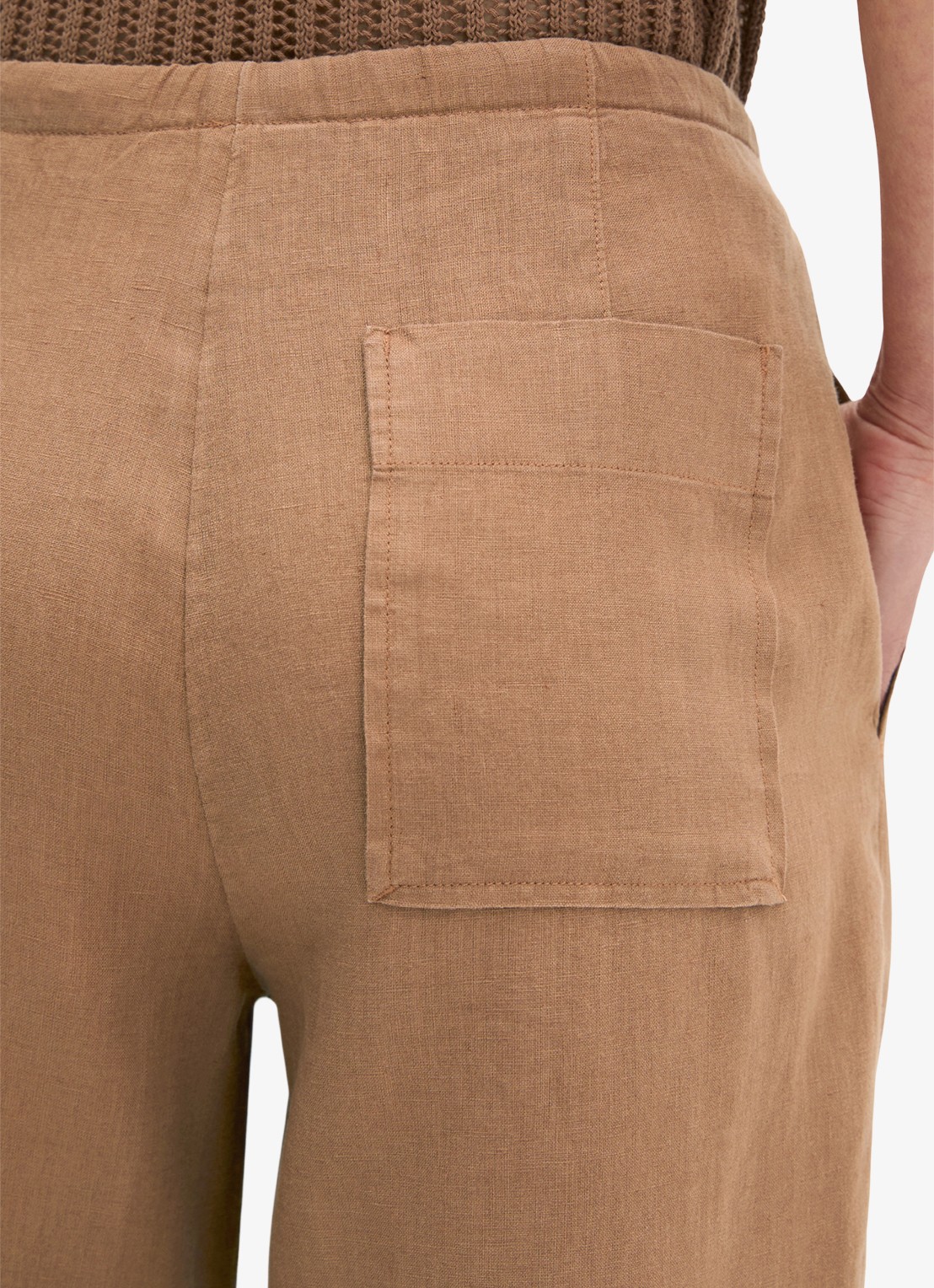 Marc O'Polo High waist loose fit palazzo broek van linnen met steekzakken - detail 5 burnt brown-1972 / bruin