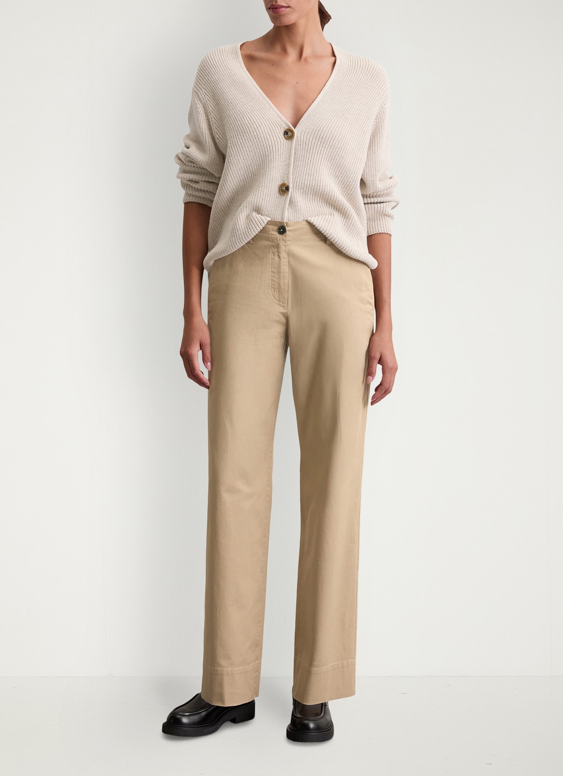 Marc O'Polo High waist straight fit pantalon met steekzakken - voorkant 5 beige