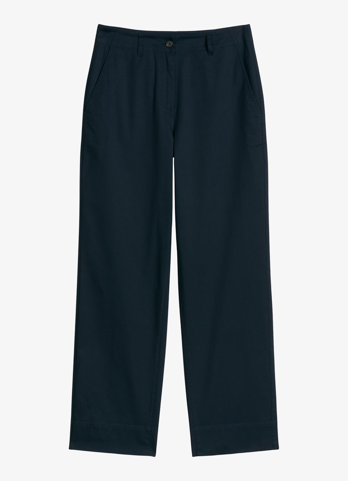 Marc O'Polo High waist straight fit pantalon met steekzakken - voorkant 2 donkerblauw