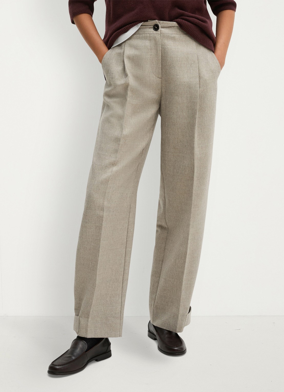 Marc O'Polo High waist tapered fit pantalon met steekzakken - detail 3 taupe