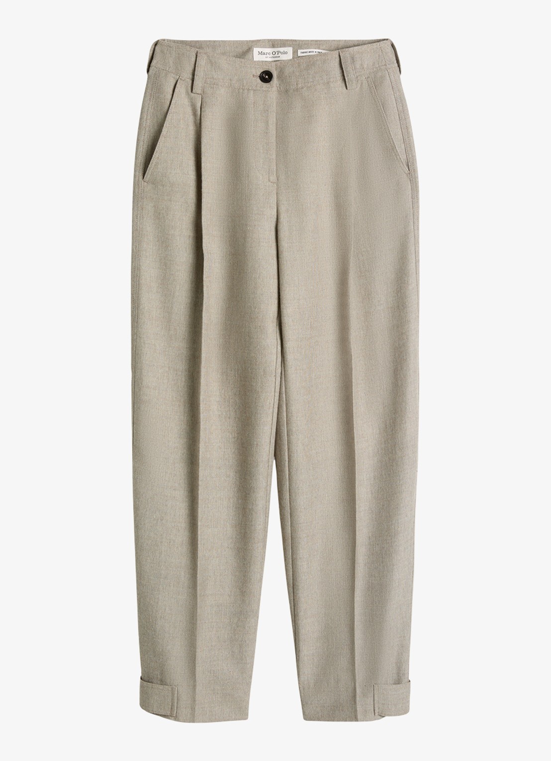 Marc O'Polo High waist tapered fit pantalon met steekzakken - voorkant taupe