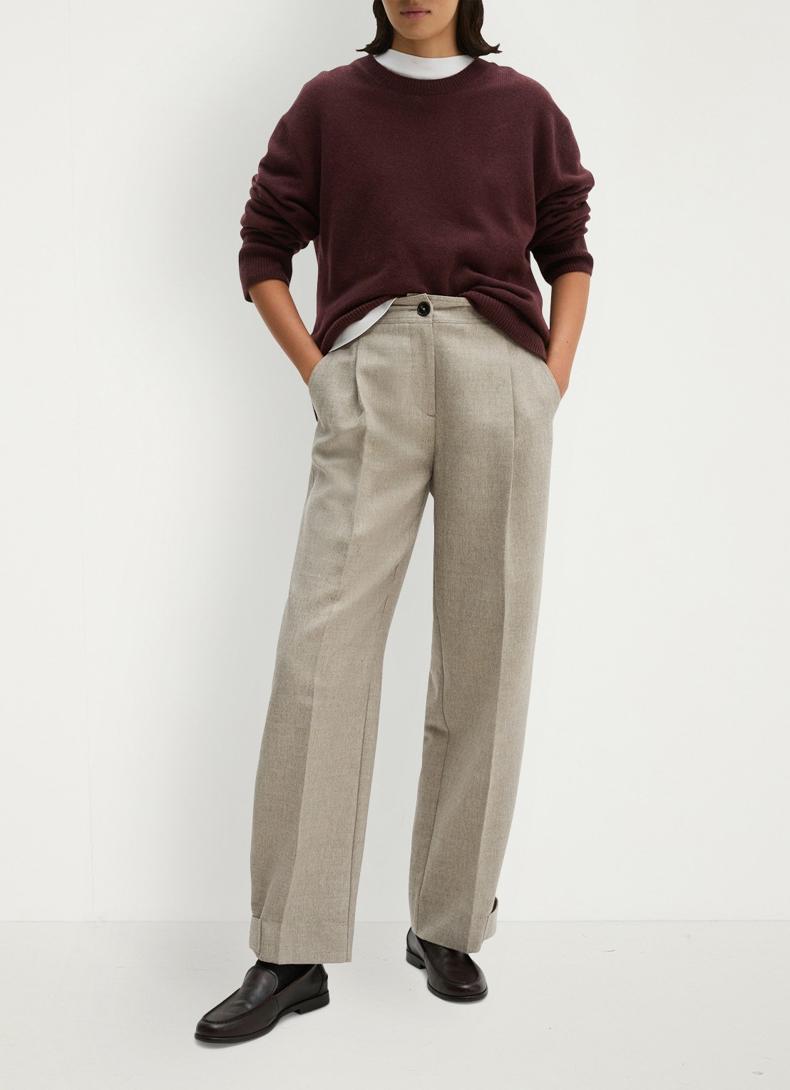 Marc O'Polo High waist tapered fit pantalon met steekzakken - voorkant 2 taupe
