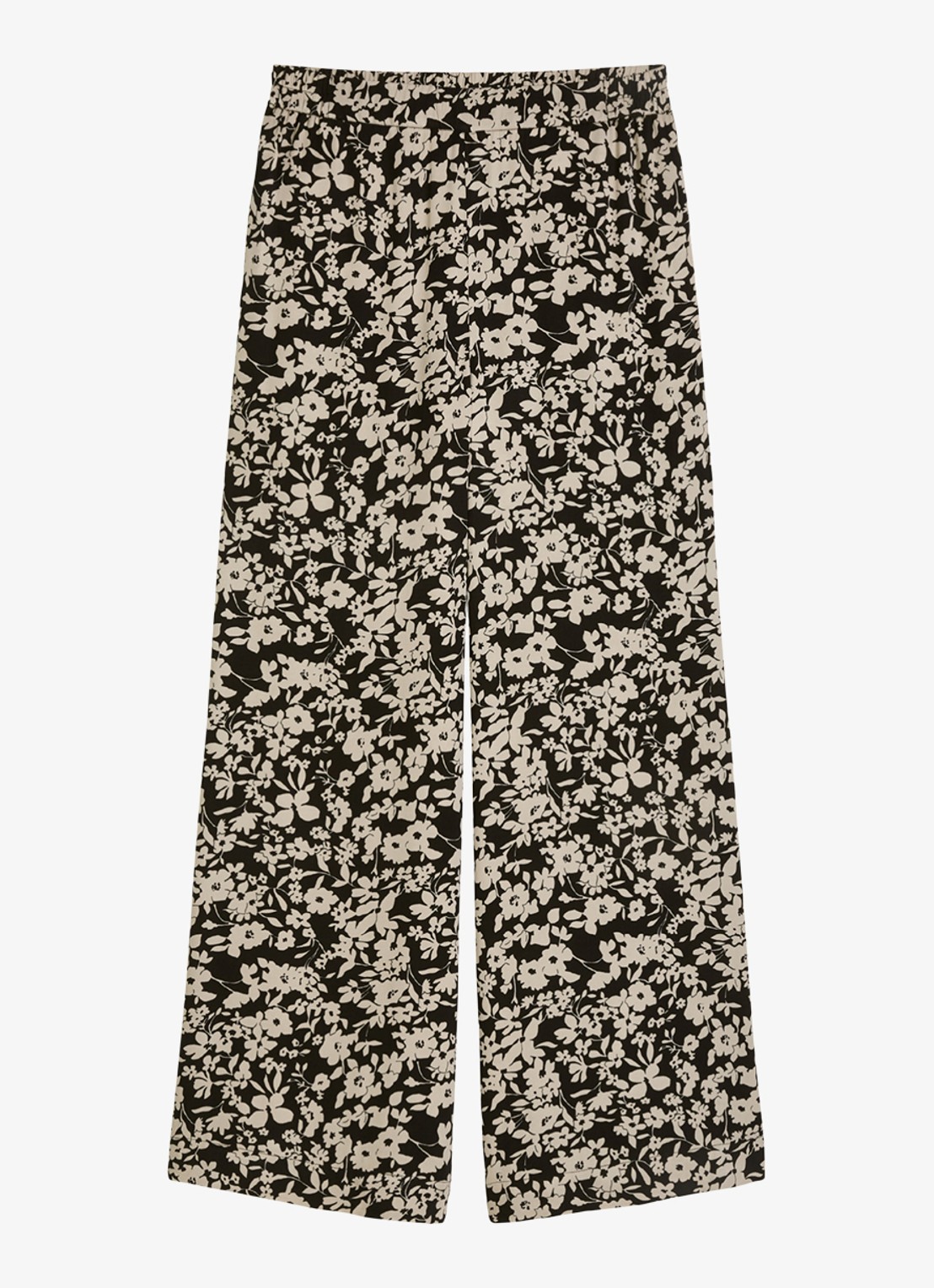 Marc O'Polo High waist wide fit broek met bloemenprint - voorkant 4 black multi 03 / zwart
