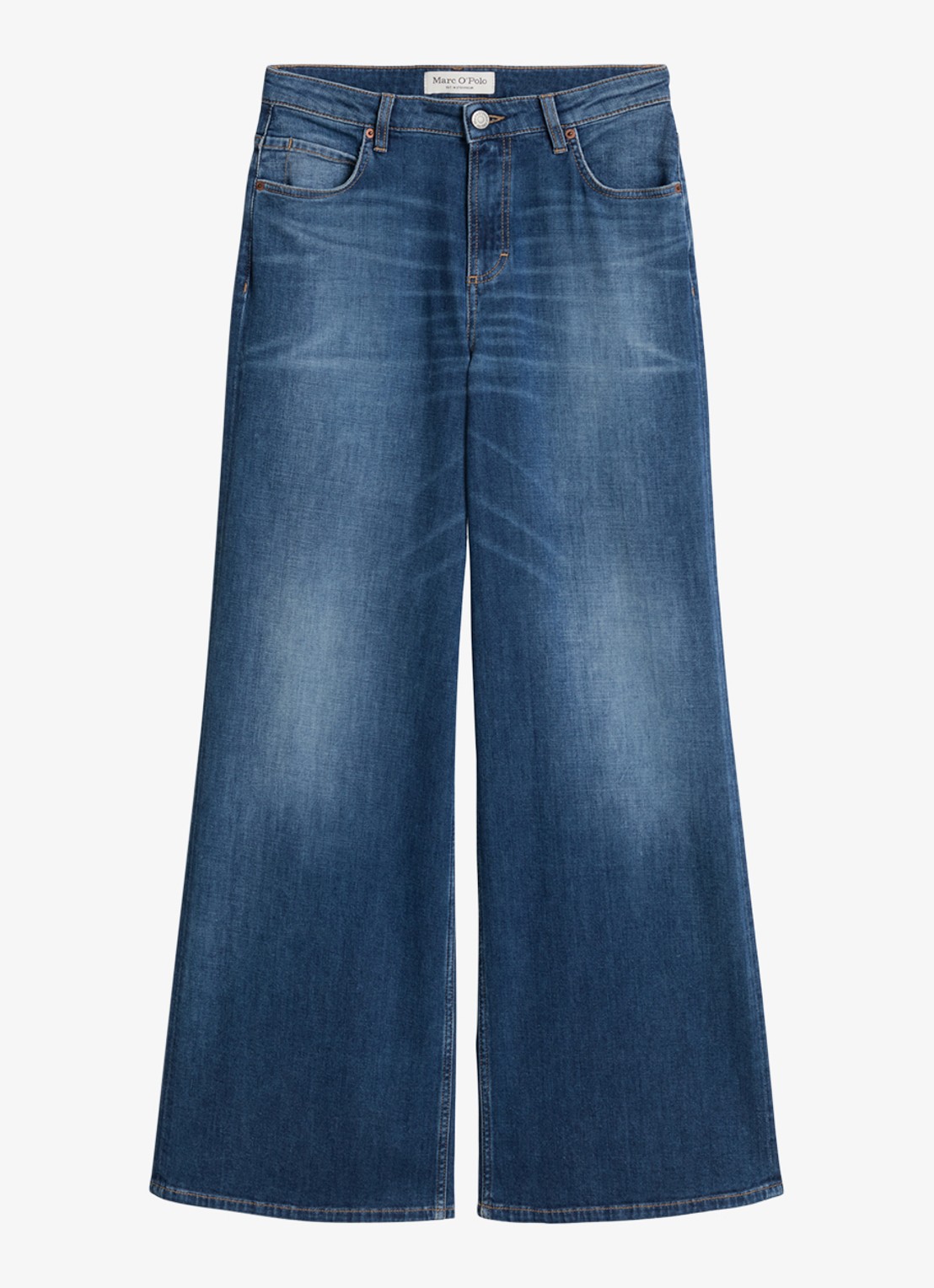 Marc O'Polo High waist wide fit jeans met medium wassing  - voorkant 4 indigo