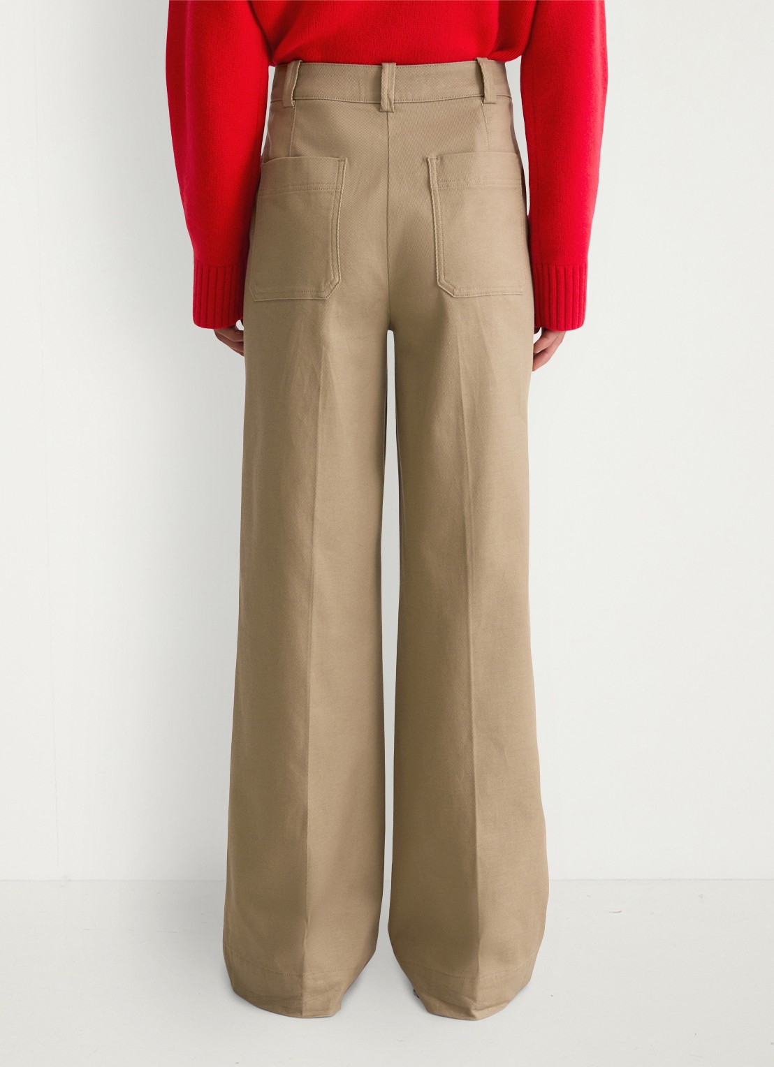 Marc O'Polo High waist wide fit pantalon met steekzakken - achterkant beige