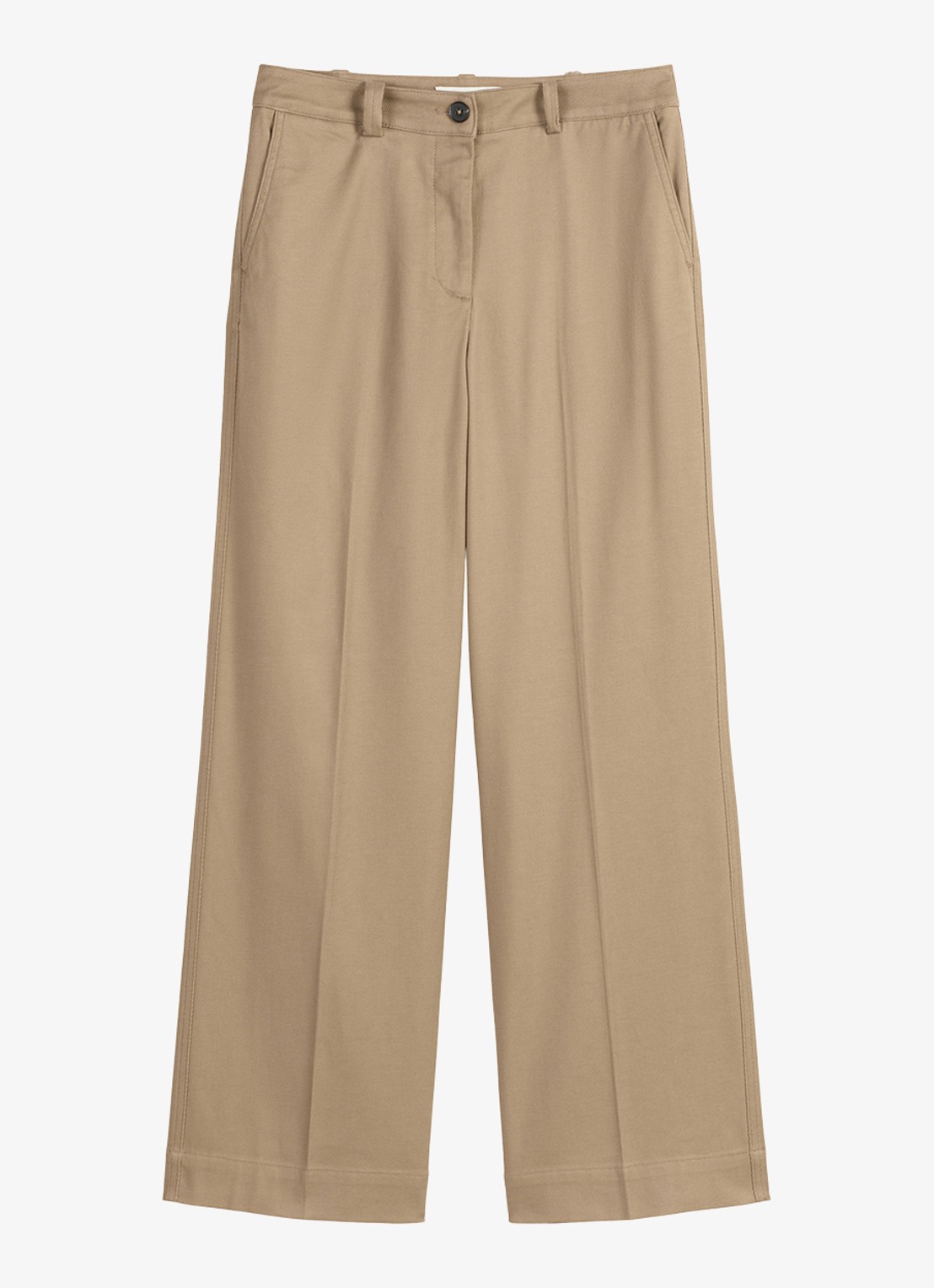 Marc O'Polo High waist wide fit pantalon met steekzakken - voorkant 2 beige