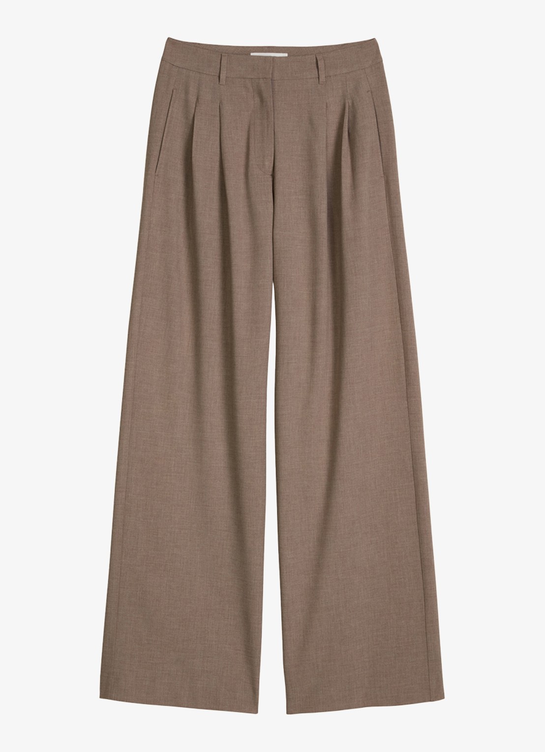 Marc O'Polo High waist wide fit pantalon met steekzakken - voorkant lichtbruin
