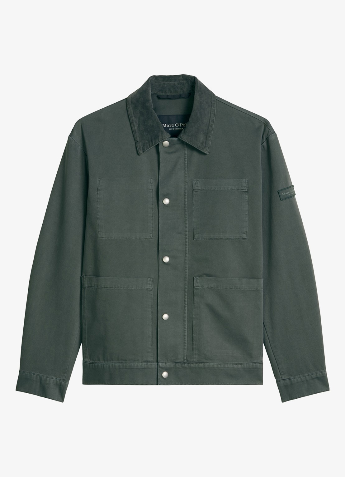 Marc O'Polo Jack met opgestikte zakken en cordurdoy kraag - voorkant mangrove-0362 / groen