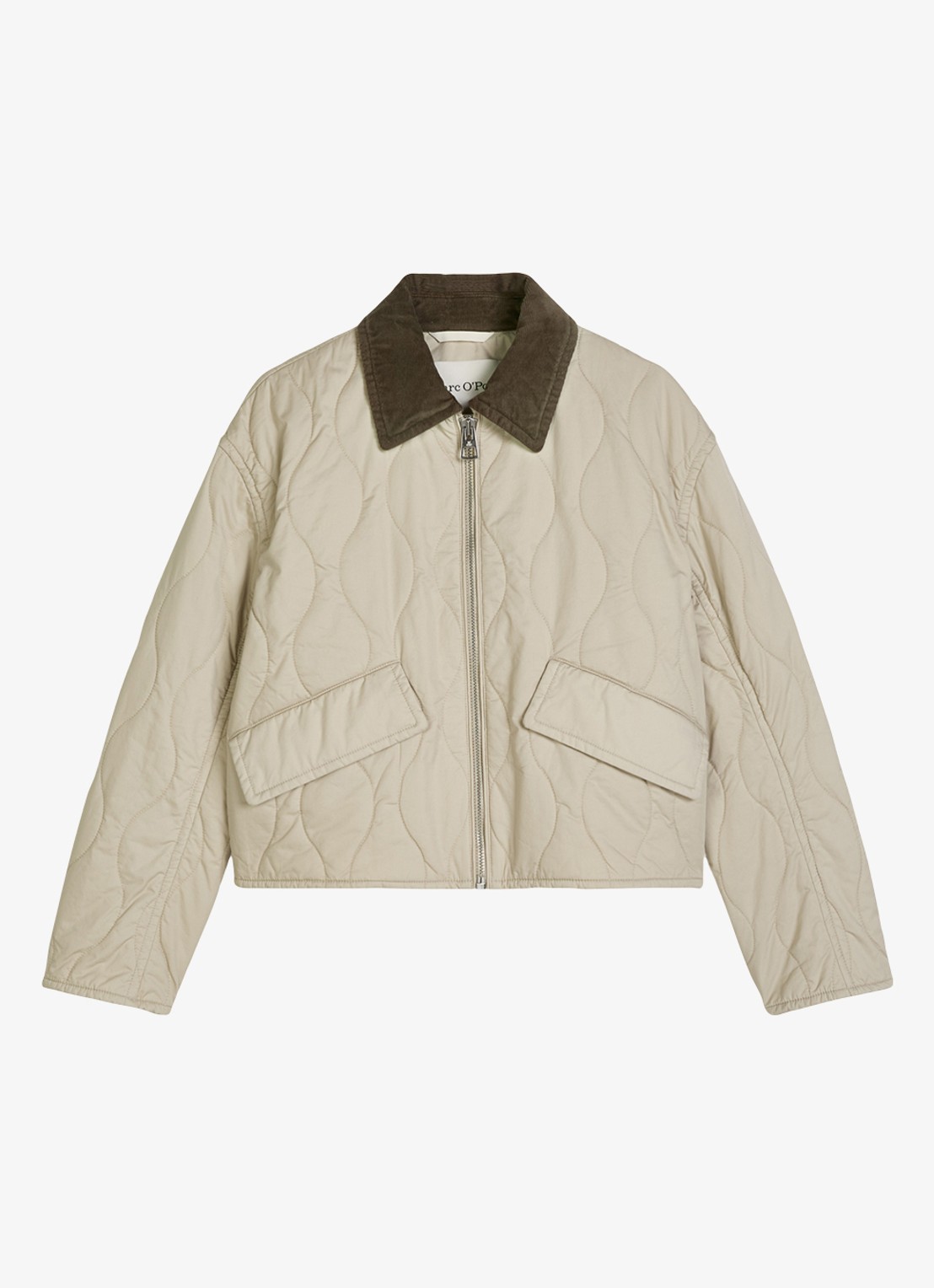 Marc O'Polo Jack met quilt patroon en kraag - voorkant 4 linen beige / grijs