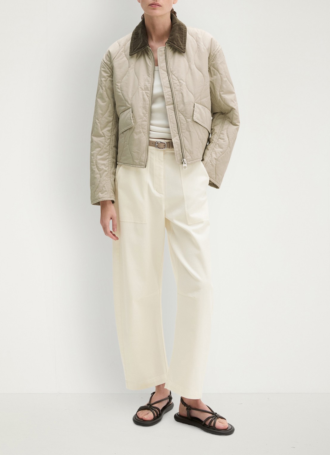 Marc O'Polo Jack met quilt patroon en kraag - voorkant 5 linen beige / grijs