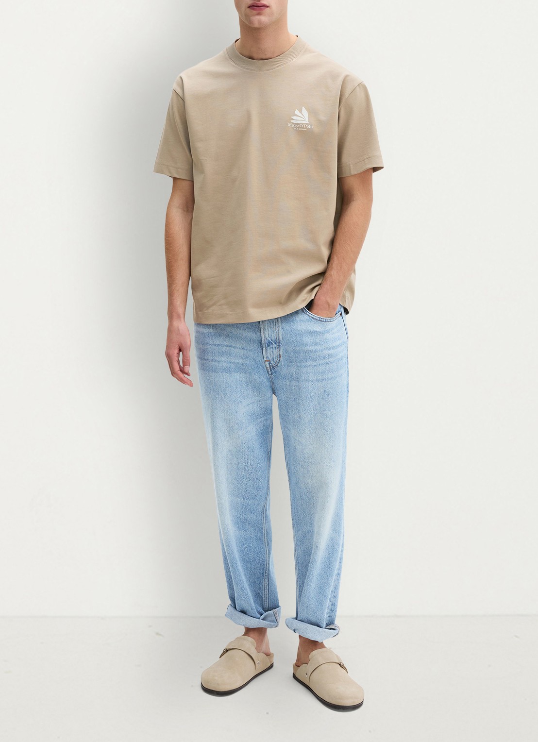 Marc O'Polo Jersey T-shirt met logo- en backprint - voorkant 2 charleston gray/2124