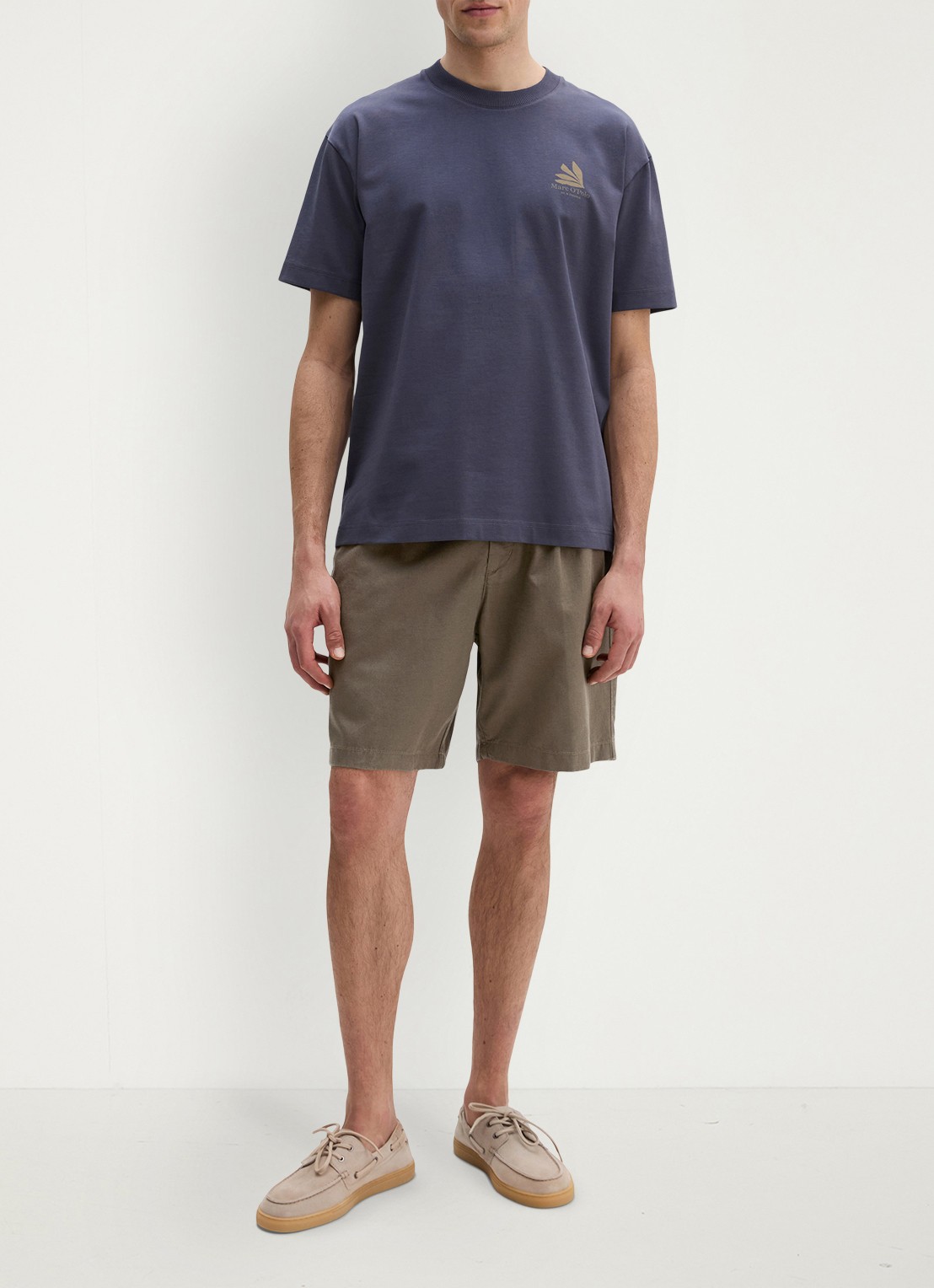 Marc O'Polo Jersey T-shirt met logo- en backprint - voorkant 4 faded blue/0363