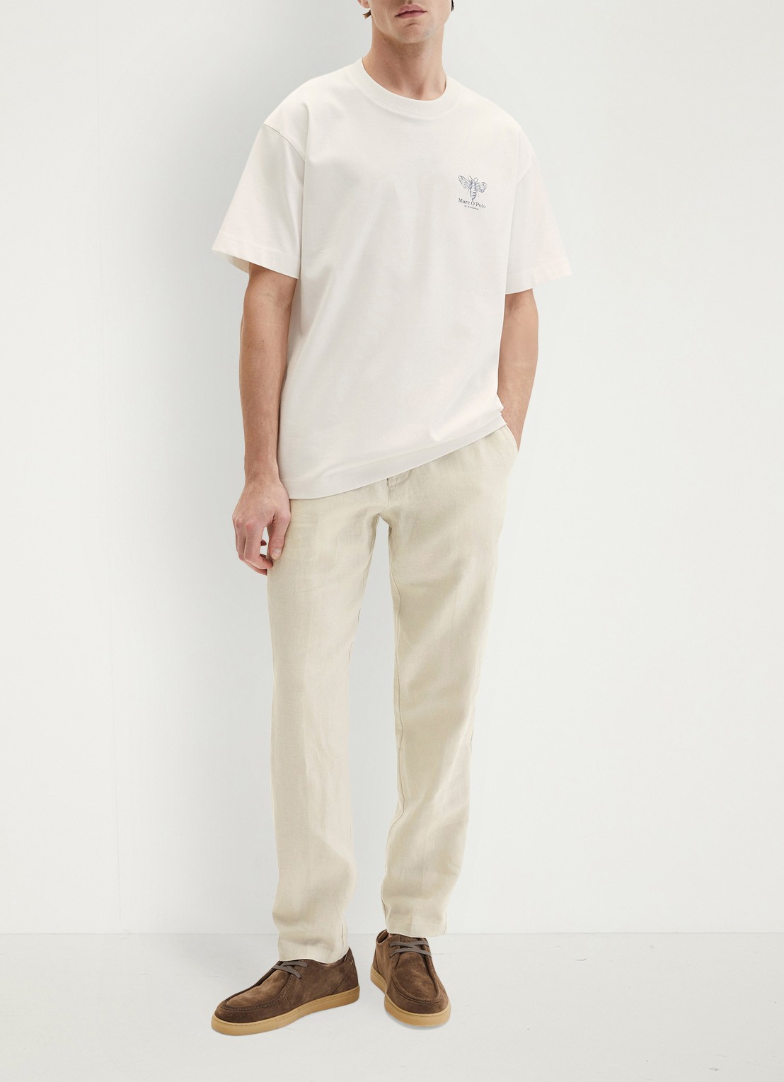 Marc O'Polo Jersey T-shirt met logo- en backprint - voorkant 3 silky white/1183