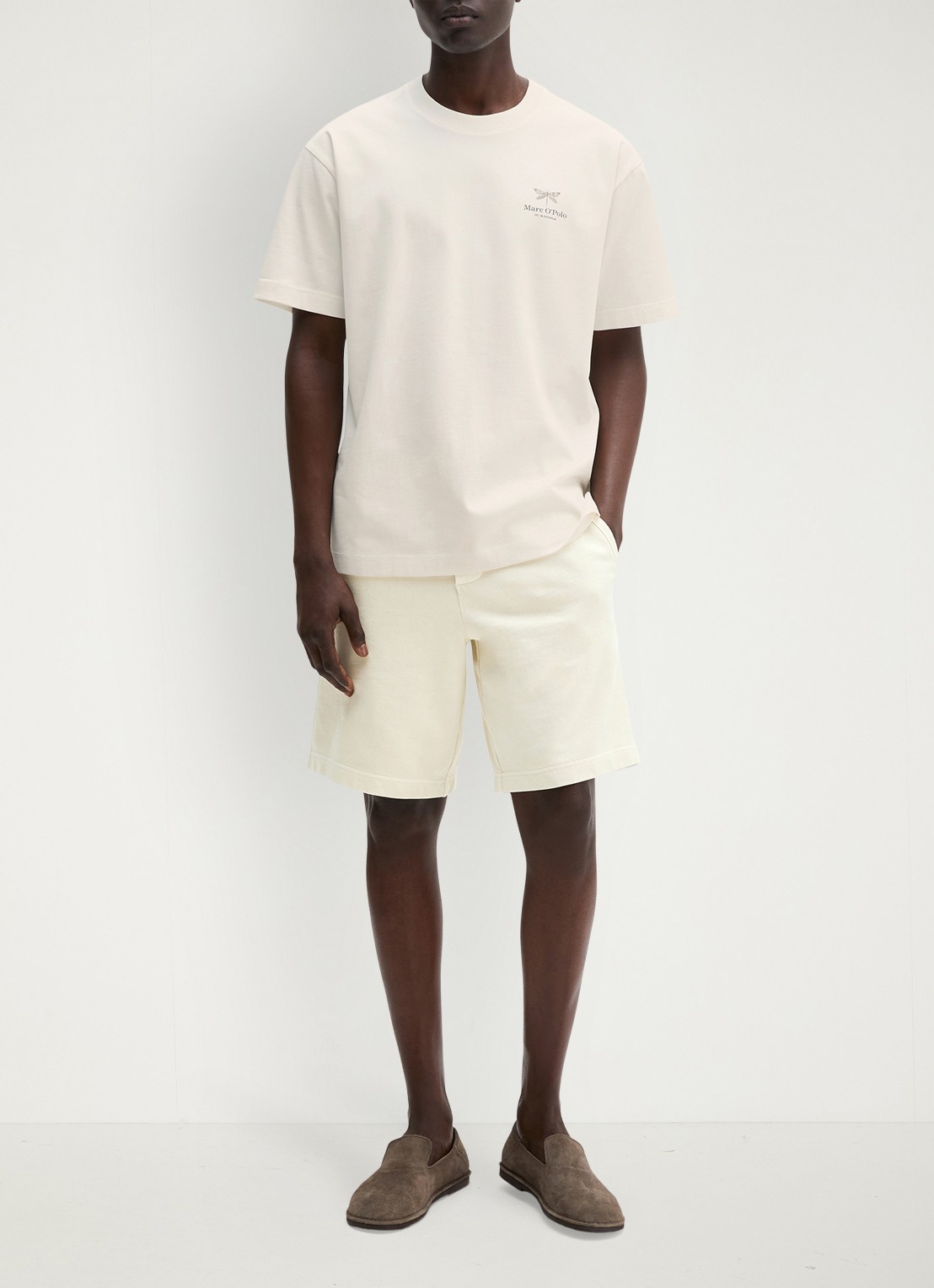 Marc O'Polo Jersey T-shirt met logo- en backprint  - voorkant 2 silky white/1183