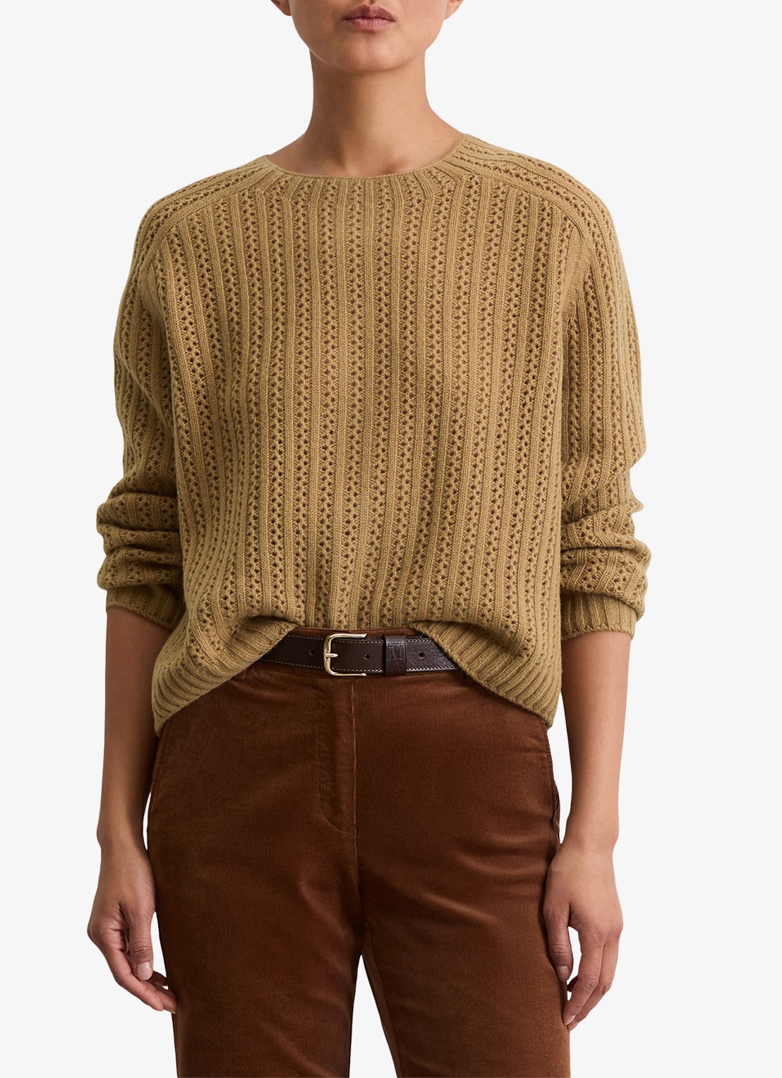 Marc O'Polo Kabelgebreide pullover met sierknopen - detail 3 zand
