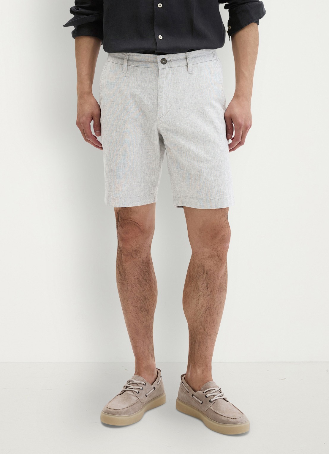 Marc O'Polo Korte broek in linnenblend - detail grijs