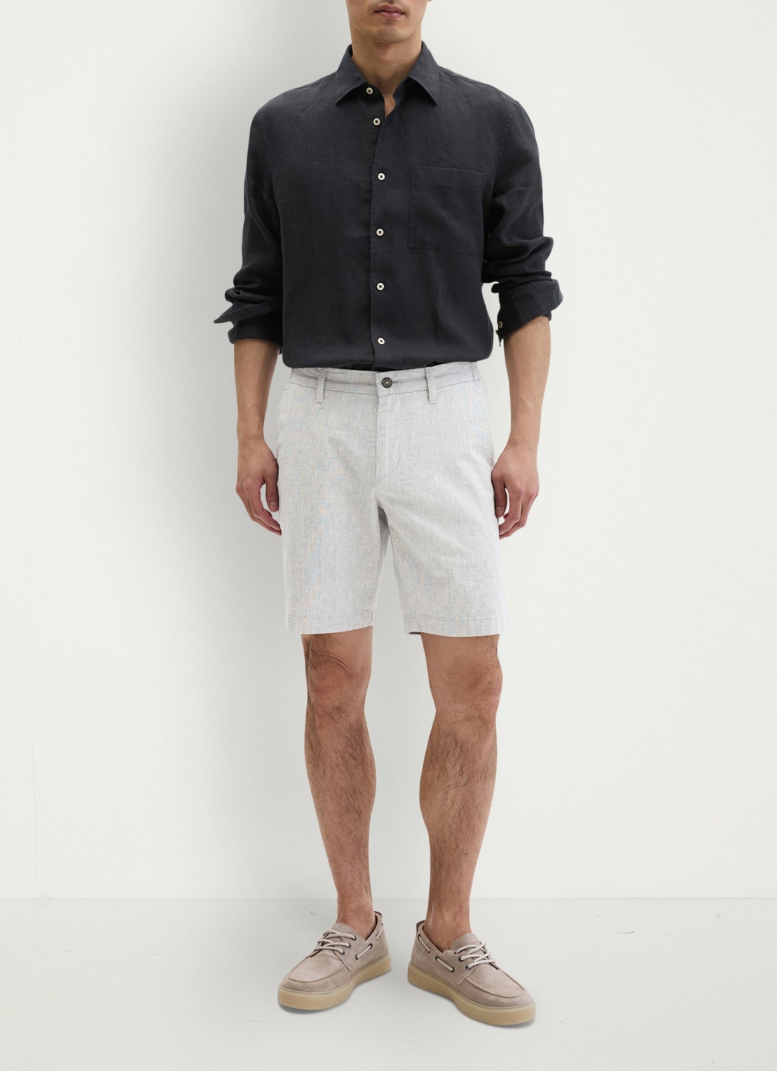 Marc O'Polo Korte broek in linnenblend - voorkant 5 grijs