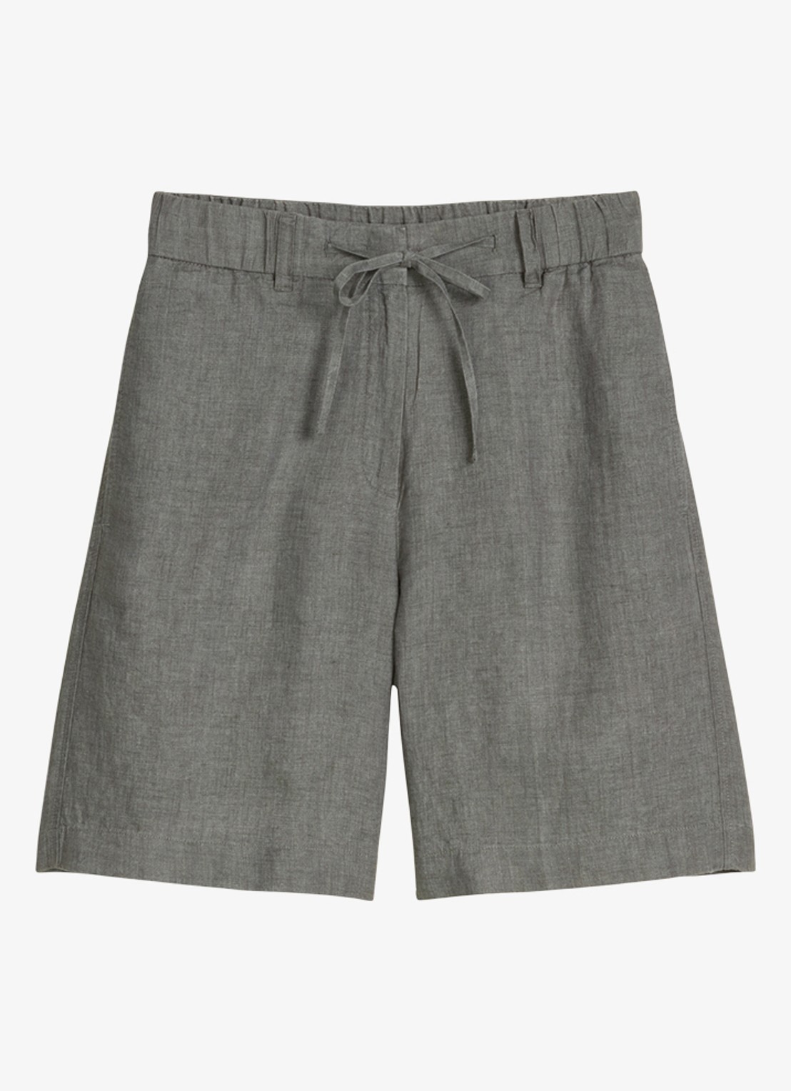 Marc O'Polo Korte broek van linnen met trekkoord - voorkant slate grey melange-0777 / grijs