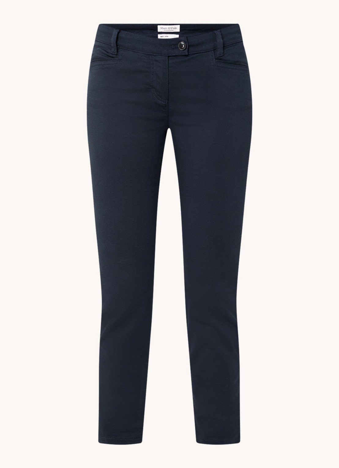 Marc O'Polo Laxa mid waist skinny fit pantalon in  katoenblend - voorkant donkerblauw