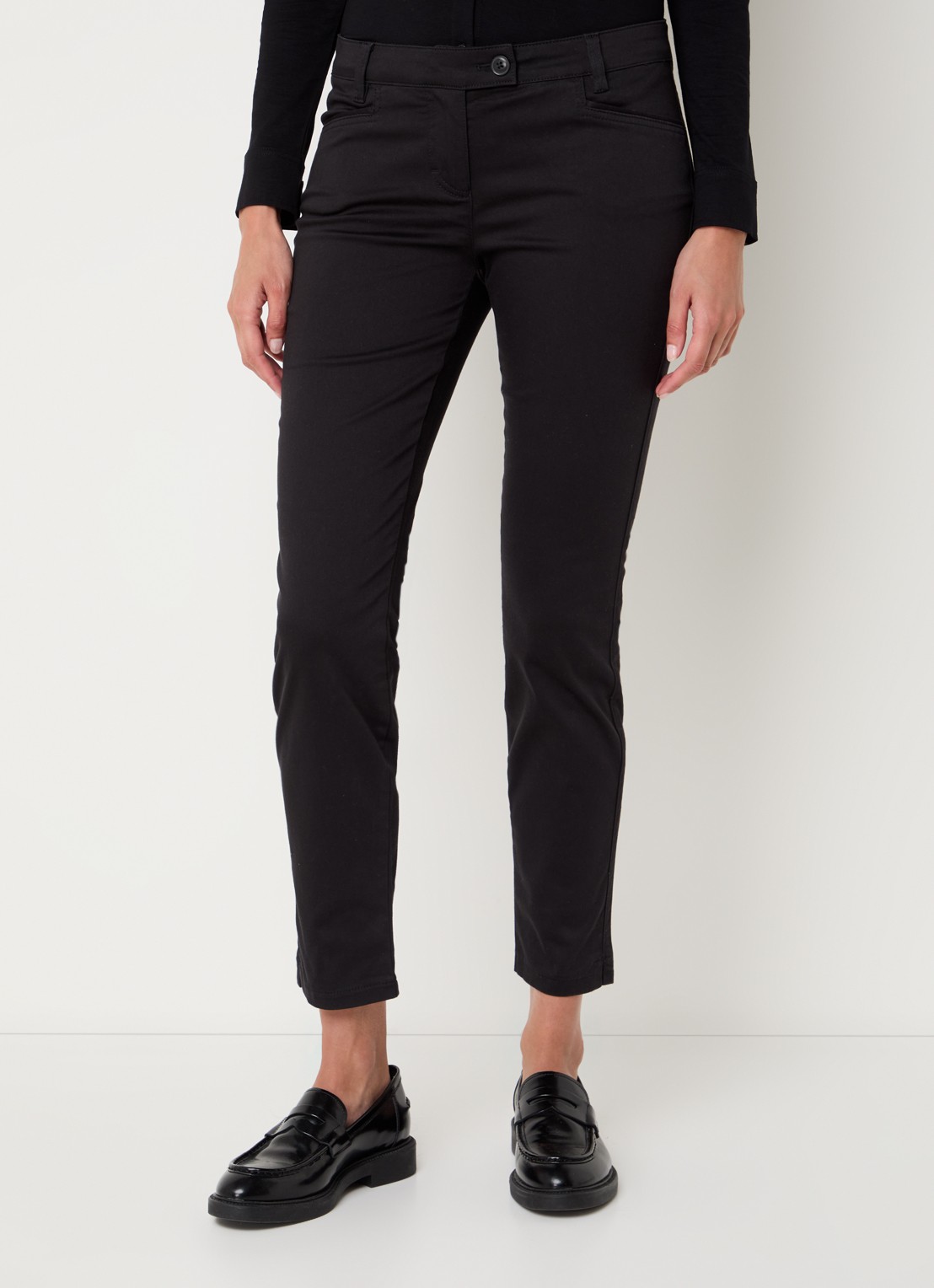Marc O'Polo Laxa mid waist skinny fit pantalon in  katoenblend - detail 4 zwart