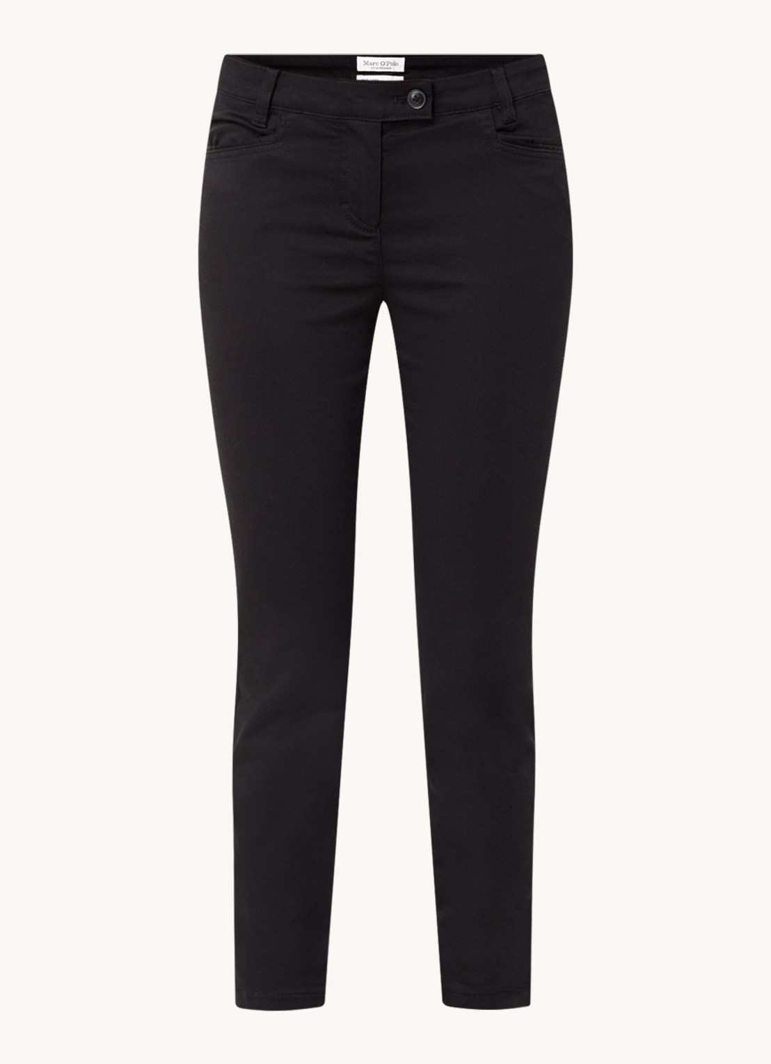 Marc O'Polo Laxa mid waist skinny fit pantalon in  katoenblend - voorkant 2 zwart
