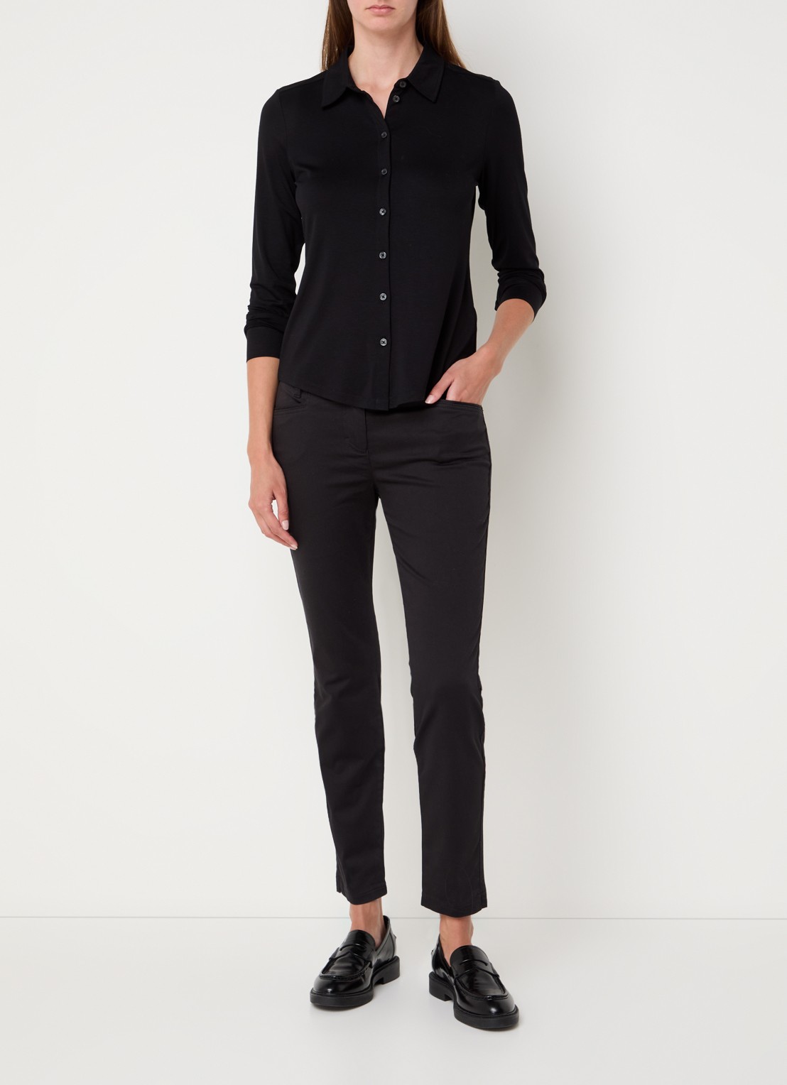 Marc O'Polo Laxa mid waist skinny fit pantalon in  katoenblend - voorkant 3 zwart
