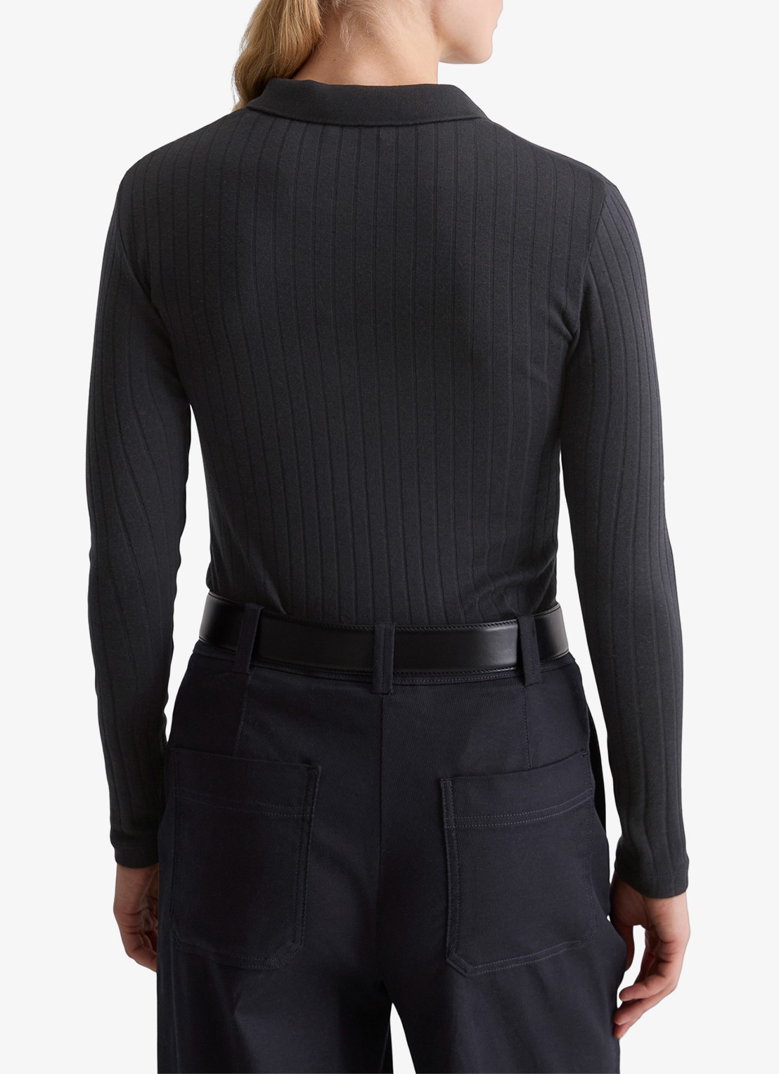 Marc O'Polo Longsleeve in katoenblend met polokraag - achterkant donkerblauw