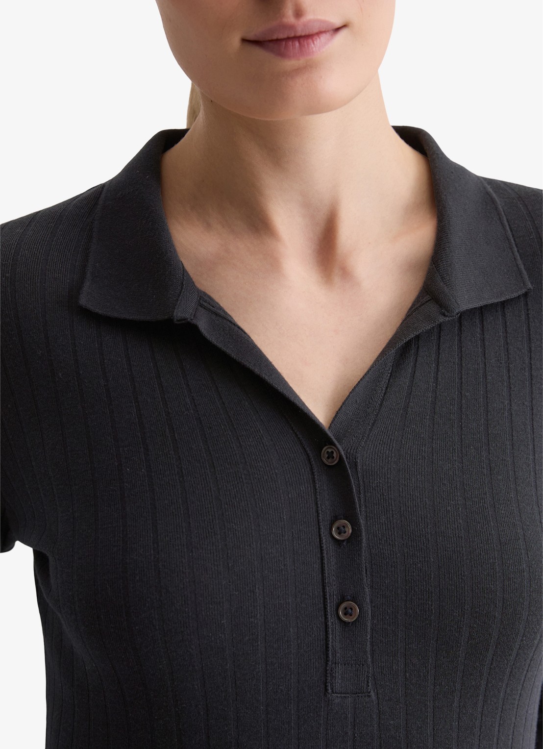 Marc O'Polo Longsleeve in katoenblend met polokraag - detail 3 donkerblauw