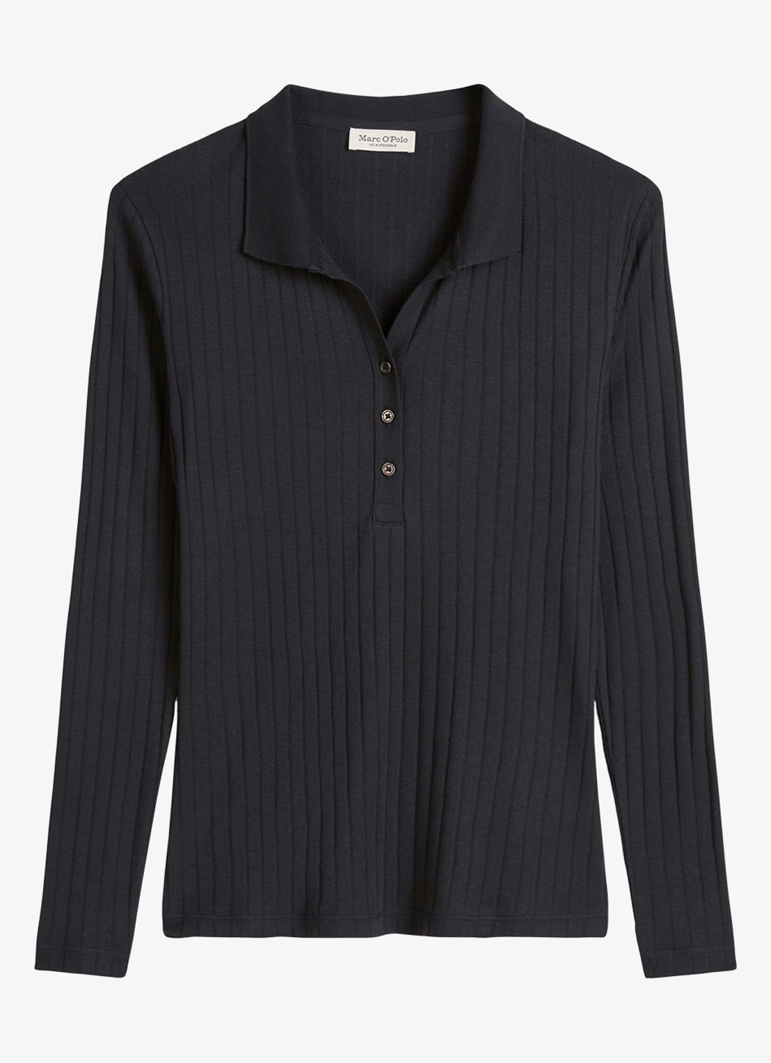 Marc O'Polo Longsleeve in katoenblend met polokraag - voorkant 4 donkerblauw