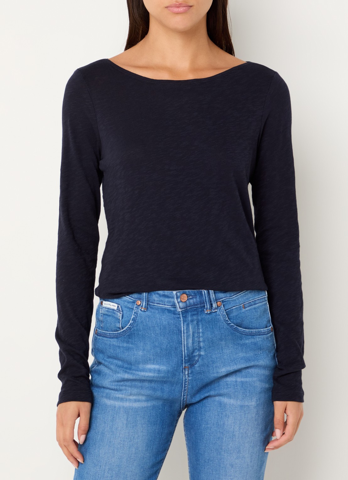 Marc O'Polo Longsleeve met boothals - detail 4 donkerblauw