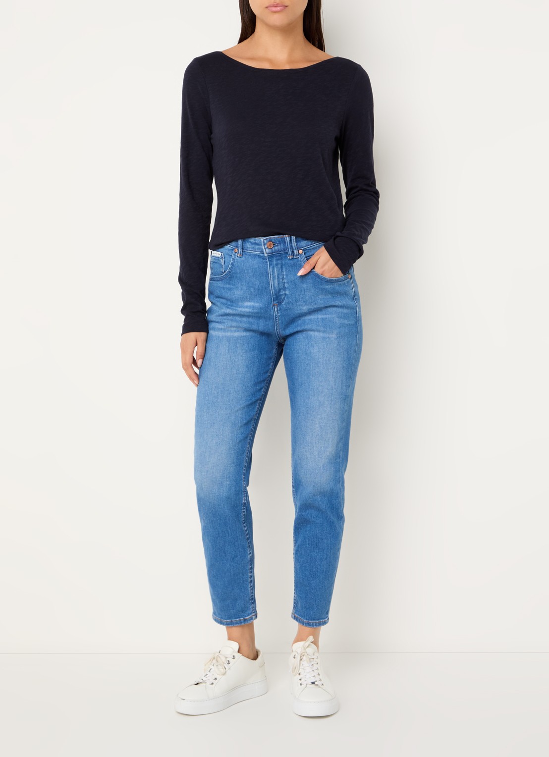 Marc O'Polo Longsleeve met boothals - voorkant 3 donkerblauw