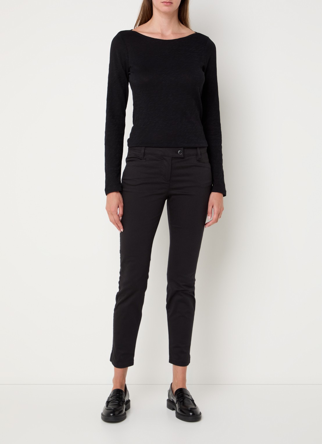Marc O'Polo Longsleeve met boothals - voorkant 3 zwart