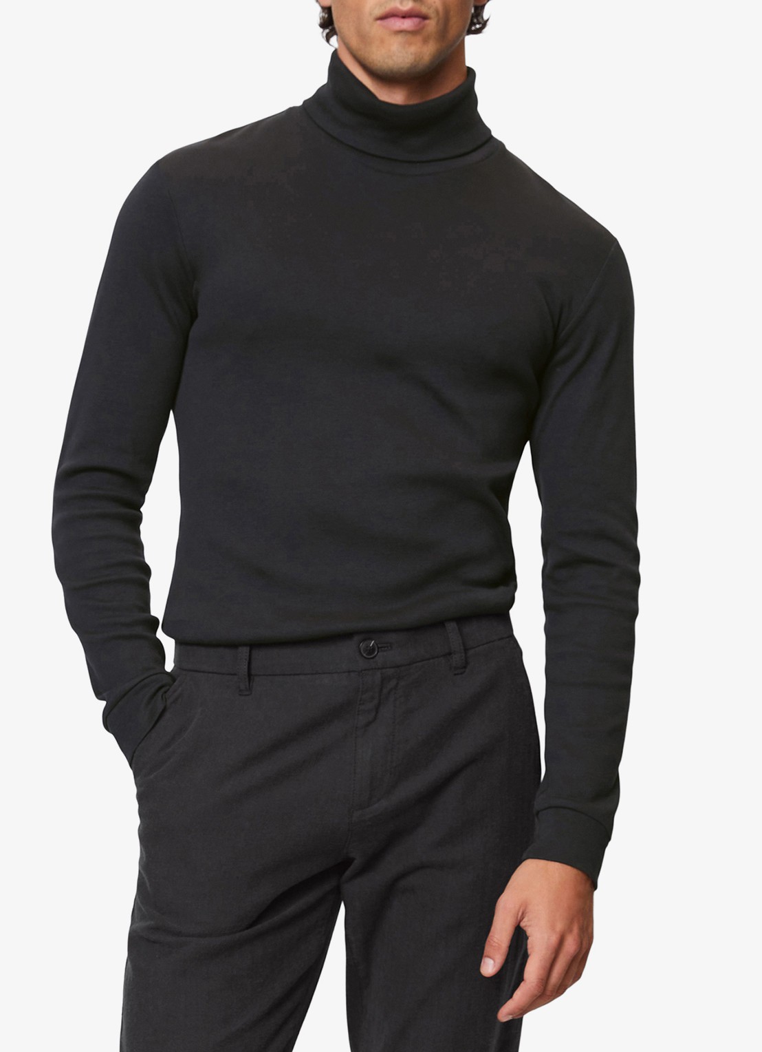 Marc O'Polo Longsleeve met col - voorkant 3 zwart