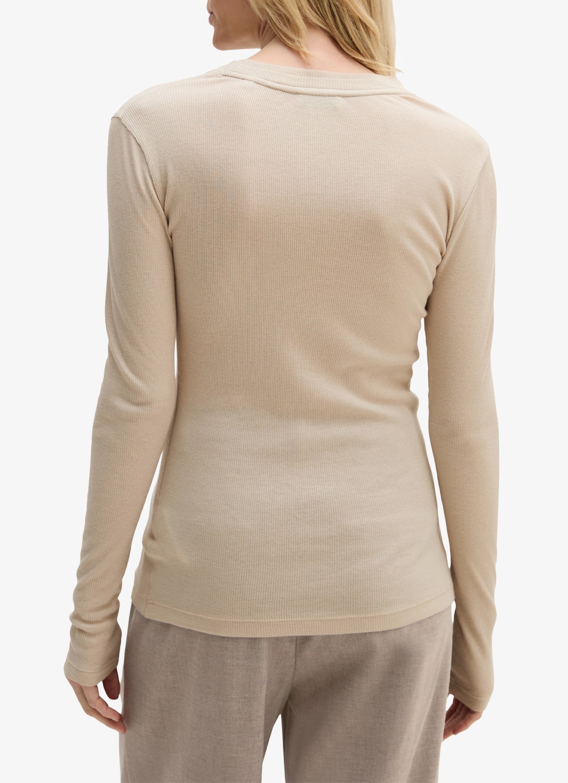 Marc O'Polo Longsleeve met ribstructuur - achterkant 5 beige